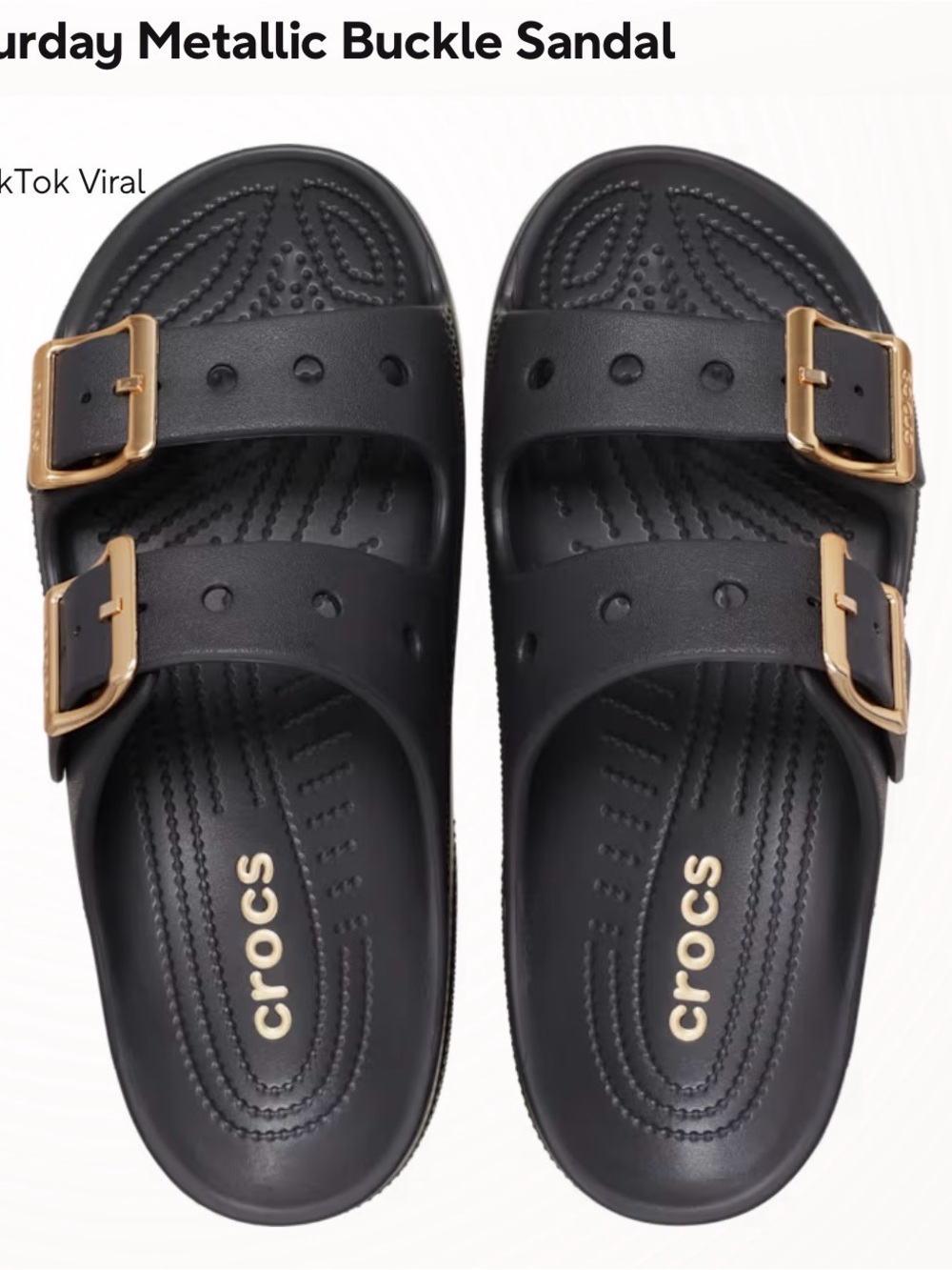 TikTok Viral Saturday Metallic Buckle Sandal CROCS Sandals Black with Gold - Picture 4 of 7